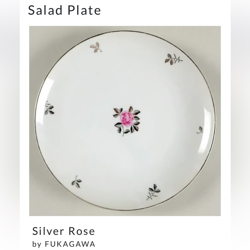 Set of 6 salad plates. Silver Rose by Fukagawa pattern 920 discontinued
